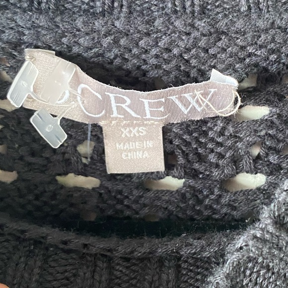 J. Crew Black Open Knit Sweater Pointelle Crochet Crewneck Pullover Top XXS - Picture 7 of 8